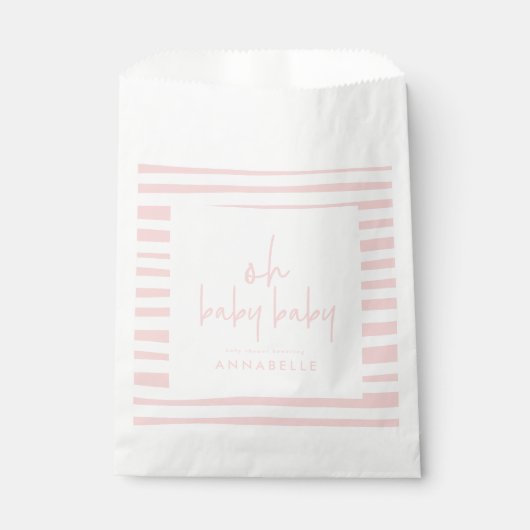 ピンクの女の子ツインベイビーシャワータイポグラフィモダンの好意 フェイバーバッグ (正面)
