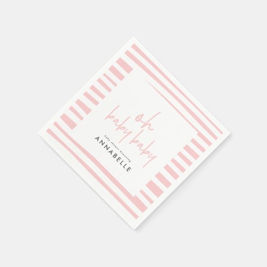 ピンクの女の子ツインベビーシャワータイポグラフィモダンパーティー スタンダードカクテルナプキン (角)