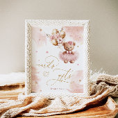 ピンクの女の子テディベアのバルーンカードとギフト ポスター