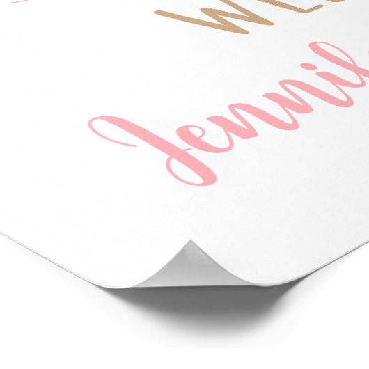 ピンクの女の子テディベアバルーン赤ちゃんシャワーへようこそ ポスター (角)