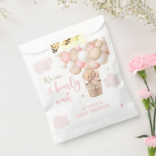 ピンクの女の子テディベア熱い空気バルーンベビーシャワー フェイバーバッグ (封をした状態)