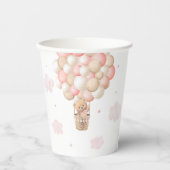 ピンクの女の子テディベア熱い空気バルーンベビーシャワー 紙コップ (正面)
