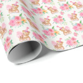 ピンクの女の子テディベア牡丹アイスクリーム ラッピングペーパー (ロールコーナー)