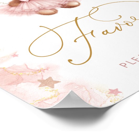 ピンクの女の子テディベア赤ちゃんシャワーの好意 ポスター (角)