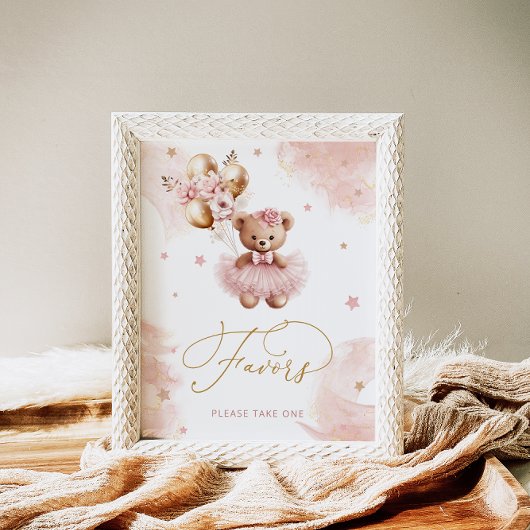 ピンクの女の子テディベア赤ちゃんシャワーの好意 ポスター