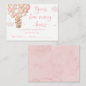 ピンクの女の子テディベア赤ちゃんシャワー推測いくつまで エンクロージャーカード (正面/裏面)