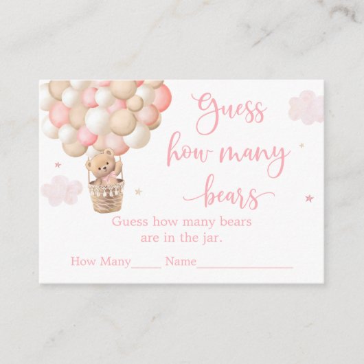 ピンクの女の子テディベア赤ちゃんシャワー推測いくつまで エンクロージャーカード (正面)