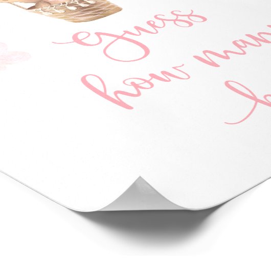 ピンクの女の子テディベア赤ちゃんシャワー推測いくつまで ポスター (角)