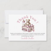 ピンクの女の子テディベア赤ちゃんシャワー新しい章 サンキューカード (正面)