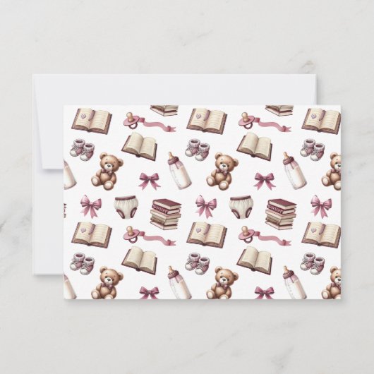 ピンクの女の子テディベア赤ちゃんシャワー新しい章 サンキューカード (裏面)