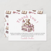 ピンクの女の子テディベア赤ちゃんシャワー新しい章 サンキューカード (正面/裏面)