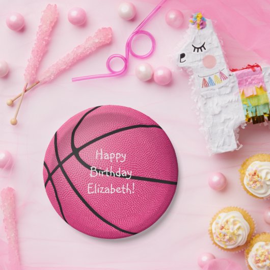 ピンクの女の子バスケットボールの誕生日_チームパーティー ペーパープレート (パーティー)