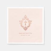 ピンクの女の子バプテスマエレガントバラ金ゴールドクロスインクレスト スタンダードカクテルナプキン (正面)