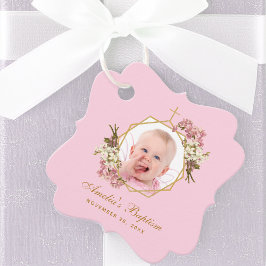 ピンクの女の子バプテスマ写真フローラ幾何学蘭 フェイバータグ