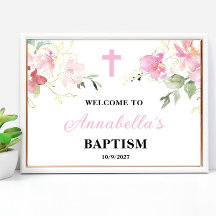 ピンクの女の子バプテスムウェルカムサインポスター