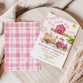 ピンクの女の子ファーム動物2nd誕生日パーティー 招待状