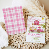 ピンクの女の子ファーム動物3rd誕生日パーティー 招待状