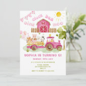 ピンクの女の子ファーム動物5th誕生日パーティー 招待状 (スタンド正面)