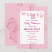 ピンクの女の子ベビーシャワー 招待状 (正面/裏面)