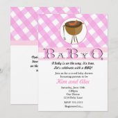 ピンクの女の子ベビーシャワーBBQパーティーの夏の招待状 招待状 (正面/裏面)