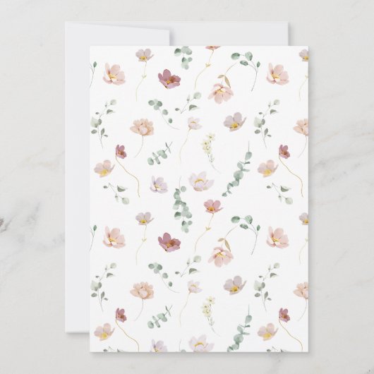 ピンクの女の子ワイルドフラワーが1歳の誕生日を飾る 招待状 (裏面)