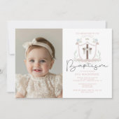 ピンクの女の子写真最初のバプテスマの招待 招待状 (正面)