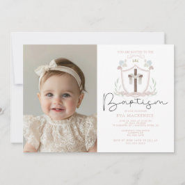 ピンクの女の子写真最初のバプテスマの招待 招待状