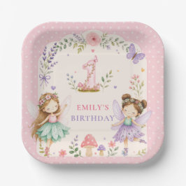 ピンクの女の子妖精の庭最初の誕生日パーティー ペーパープレート