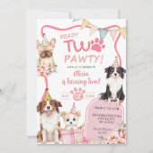 ピンクの女の子犬の2歳の誕生日パーティー 招待状 (正面)