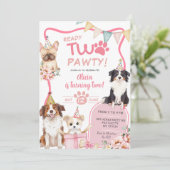 ピンクの女の子犬の2歳の誕生日パーティー 招待状 (スタンド正面)