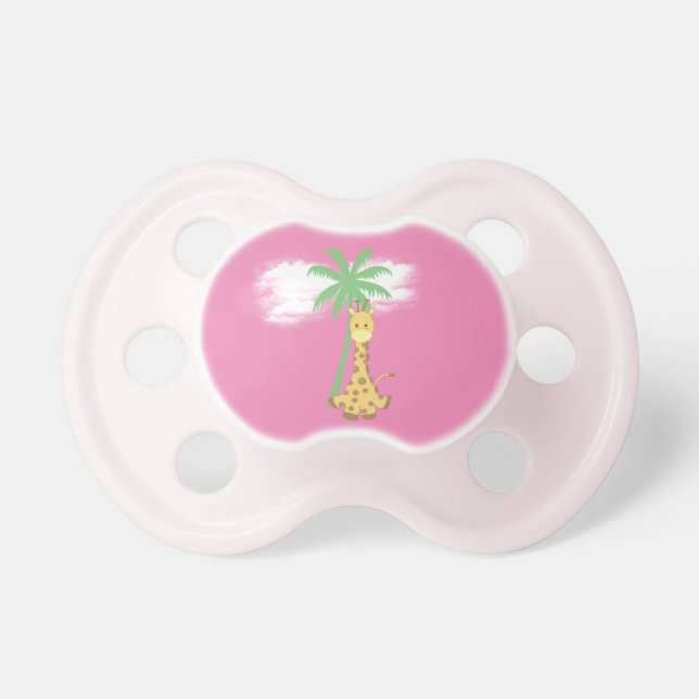 ピンクの女の子用おしゃぶりにキリン おしゃぶり (正面)