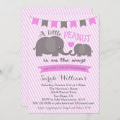 ピンクの女の子象ピーナツベビーシャワーの招待 招待状 (正面/裏面)