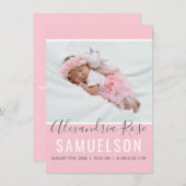 ピンクの女の子、お礼を言うベビーシャワー |写真 サンキューカード (正面/裏面)