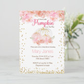 ピンクの女の子 かぼちゃのベイビーシャワー 水彩 招待状 (スタンド正面)