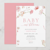 ピンクの女の子 ベイビー イン ブルーム ベイビー シャワーのご招待 招待状 (正面/裏面)