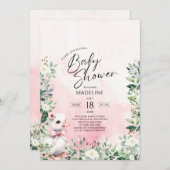ピンクの女の子 ベビーシャワー 招待状 ガチョウ (正面/裏面)