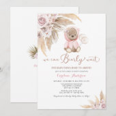 ピンクの女の子 ボホ ベア 赤ちゃんのお披露目招待状 招待状 (正面/裏面)