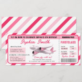 ピンクの女の子 初搭乗 航空券 誕生日チケット 招待状 (正面/裏面)