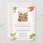 ピンクの女の子 地元で育てた新鮮な市場 ベビーシャワー 招待状 (正面)