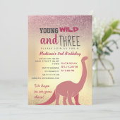 ピンクの女の子 3歳の誕生日招待状 招待状 (スタンド正面)