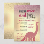 ピンクの女の子 3歳の誕生日招待状 招待状 (正面/裏面)