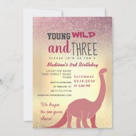 ピンクの女の子 3歳の誕生日招待状 招待状