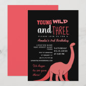 ピンクの女の子 3歳の誕生日招待状 招待状 (正面/裏面)