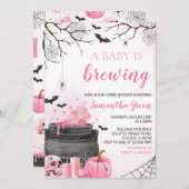 ピンクの女の子Aベビーはハロウィーンの赤ちゃんシャワーを醸造している 招待状 (正面/裏面)