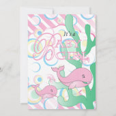 ピンクの女の赤ちゃんのクジラのベビーシャワー 招待状 (裏面)