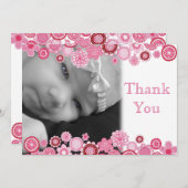 ピンクの女の赤ちゃんの写真のサンキューカードでかわいらしい サンキューカード (正面/裏面)