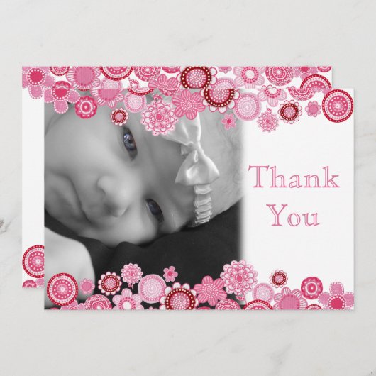 ピンクの女の赤ちゃんの写真のサンキューカードでかわいらしい サンキューカード (正面/裏面)