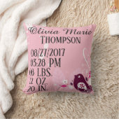 ピンクの女の赤ちゃんの鳥は花の花柄の誕生を去ります クッション (ブランケット)