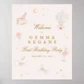 ピンクの女エレガントの子おとぎ話の誕生日パーティーへようこそ ポスター (正面)