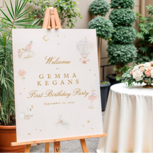 ピンクの女エレガントの子おとぎ話の誕生日パーティーへようこそ ポスター